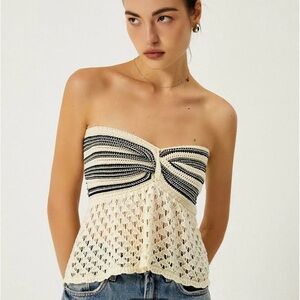 Elegant Cream and Black Strapless Top